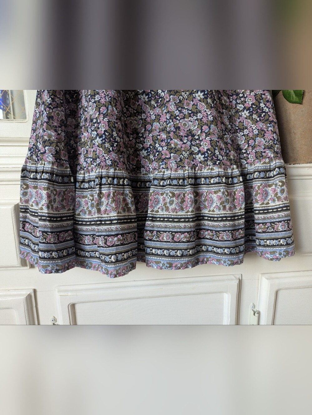 ๐๐ธLB Prairie Floral Boho Long-Sleeve Midi Dress Lavender Navy Made Festival - Picture 9 of 14